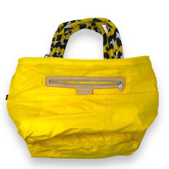 MZ Wallace Sutton Deluxe Medium Woven Quilted Crossbody Tote Bag Yellow Leopard - Picture 7 of 10